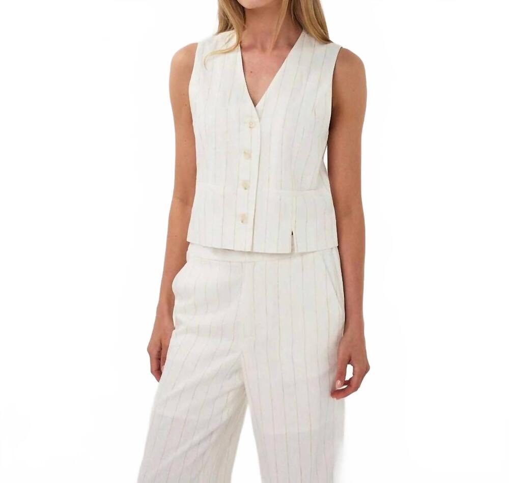 NEW ESQUALO striped linen vest in white